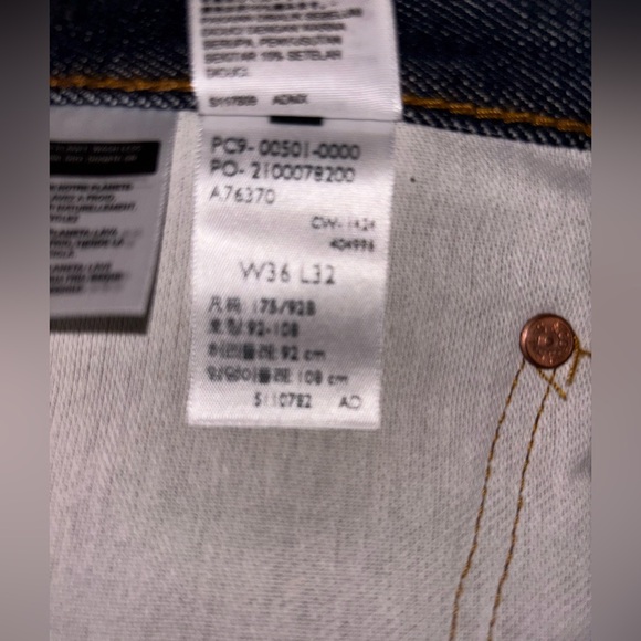 Levis 501 Original Shrink-to-Fit Jeans Mens 36x32 Dark Blue Button Fly Rigid 96” - Picture 12 of 13
